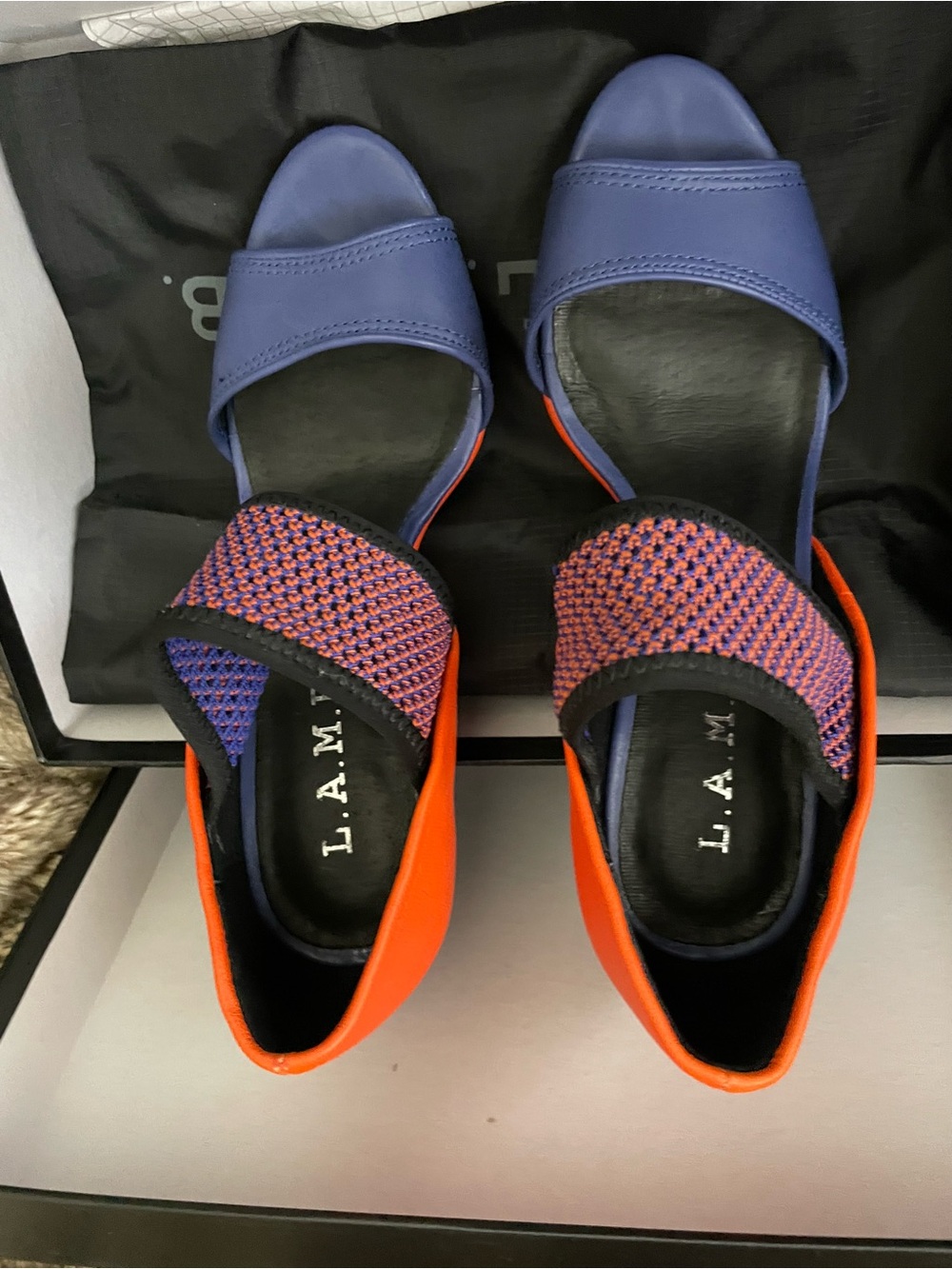 L.A.M.B. Blue & Orange Sky-High Heels - Picture 9 of 11